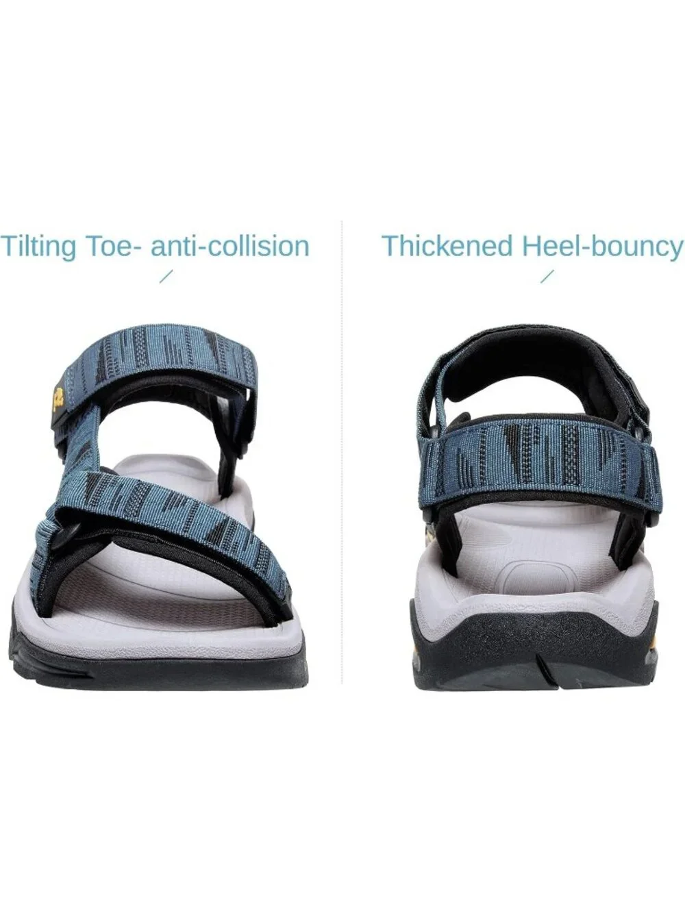 Mens Light Blue Black Arch Support Open Toe Waterproof Hiking Sport Sandal Shoes
